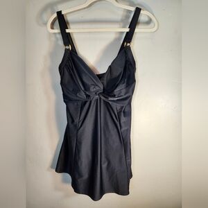 Carol Wior Elegant Black One-Piece Swimsuit Swim Dress Size 14